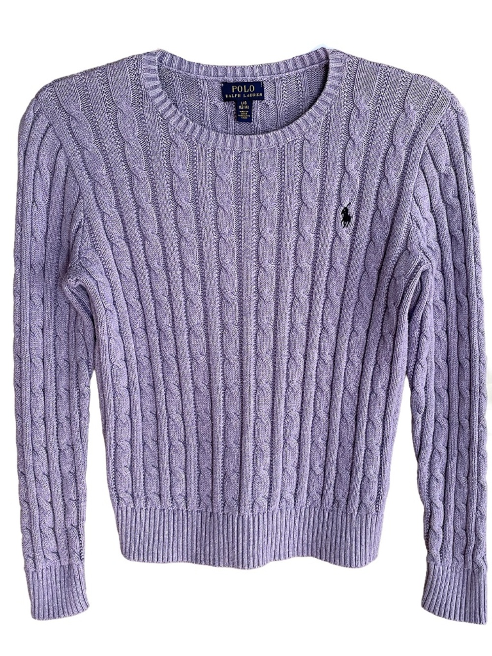 Polo Ralph Lauren Lilac Cable Knit Cotten Crewneck Sweater K 12-16 XS Woman